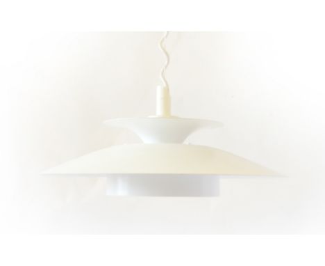 A white enamelled two tier pull-down ceiling light   CONDITION REPORT:  Working order unknown, some knocks