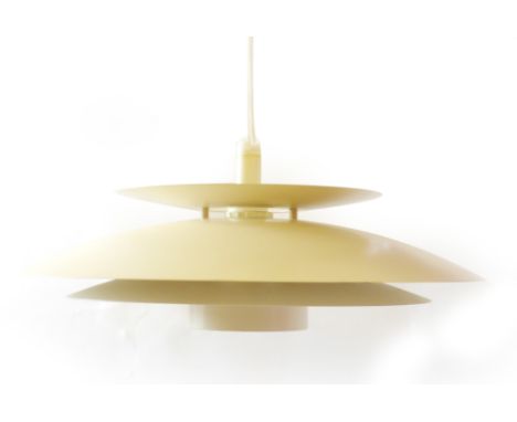 A 1970's cream enamelled four tier pull-down ceiling light   CONDITION REPORT:  Working order unknown, some knocks