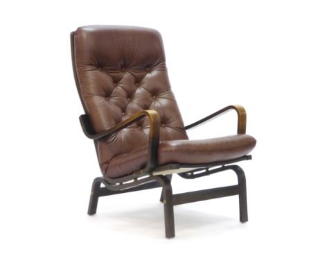 Yngve Ekstrom for Swedese, a brown button upholstered and bentwood framed 'Contino' armchair