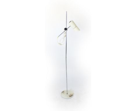 A 1970's white enamelled single spot adjustable standard lamp