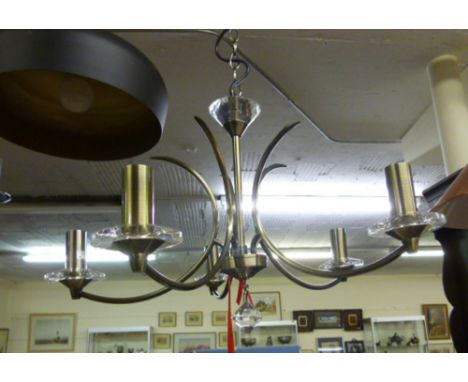 A contemporary brushed metal and glass five branch hanging light fitting*Please note: VAT @ 20% will be added to the bid pric