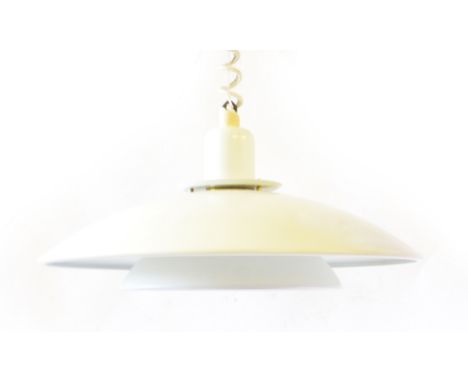 A white enamelled two tier pull-down ceiling light   CONDITION REPORT:  Working order unknown, some knocks