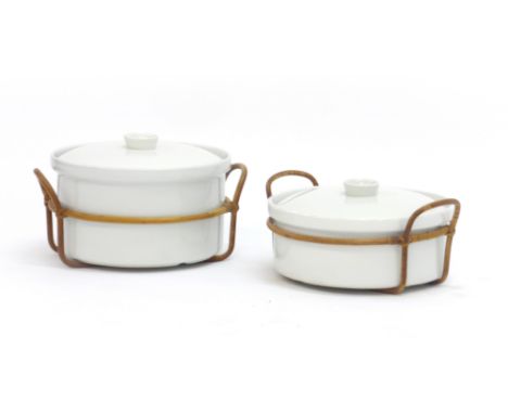Kaj Frank for Arabia, two 'Kilta' ceramic serving bowls with bamboo handles   CONDITION REPORT:  No chips, cracks or restorat