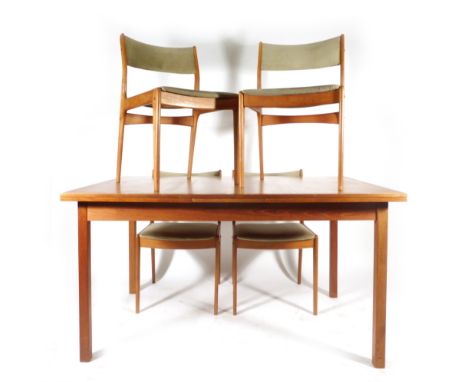 Nils Jonsson for Troeds, a Swedish teak drawer-leaf dining table, max. l. 250 cm, together with a set of four teak and uphols