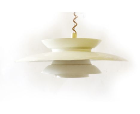 A 1970's white enamelled four tier pull-down ceiling light    CONDITION REPORT:  Working order unknown, some knocks