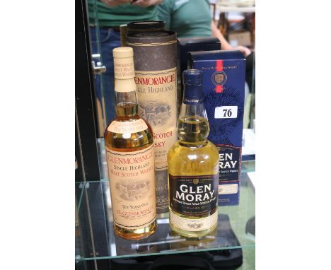 Glenmorangie Single Highland Malt Scotch Whisky 10 year Old boxed and a bottle of Glen Moray Speyside Single Malt 70cl 