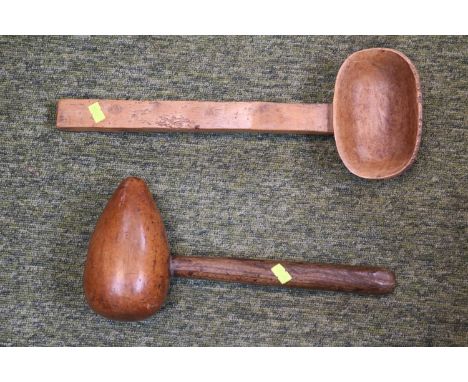 Antique Lead workers bossing mallet and a Welsh Cawl Ladle 