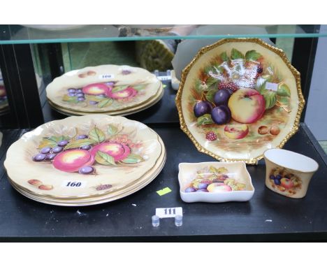 Collection of Aynsley Autumn Gold Ceramics to include 3 plates singed D Jones, Gilded Cake plate signed, Oval signed vase and