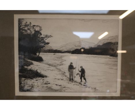 Framed and mounted a Spring Fish Drypoint by Norman Wilkinson RE 32 x 24cm 
