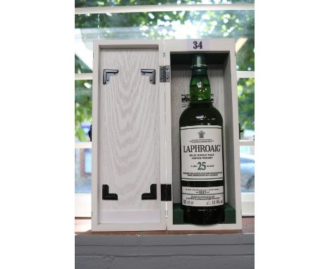 Laphroaig Islay Single Malt Scotch Whisky Aged 25 Years in White wooden presentation box 2019 