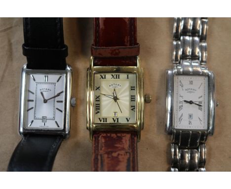 3 Good quality Rotary Tank shaped wristwatches 