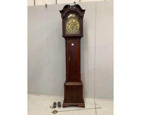 A mid 18th century oak eight day longcase clock, the brass dial signed Jonan. Graham, height  218cm. Condition - fair