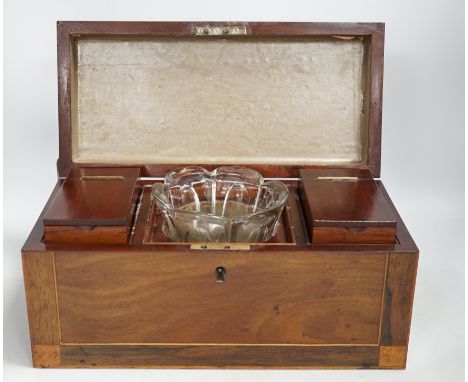A George IV mahogany tea caddy, 33cm wide. Condition - good