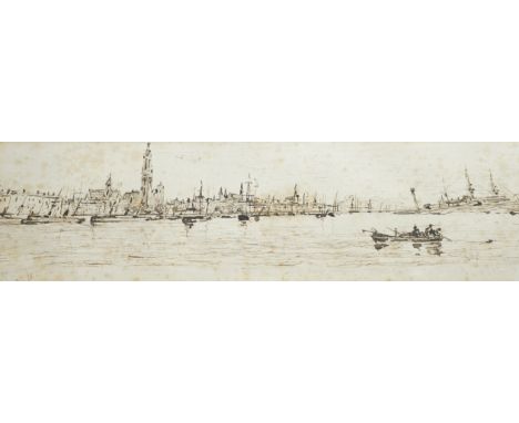 Scott, 19th century pen and ink sketch, â€˜Anvers, Belgiumâ€™, signed and dated '75, 10 x 34cm. Condition - poor to fair