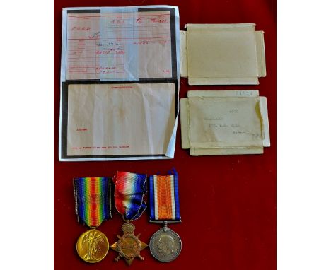 WWI 1915 trio in box of issue, named to M2/054888 PTE W.J. Ford. Army Service Corps