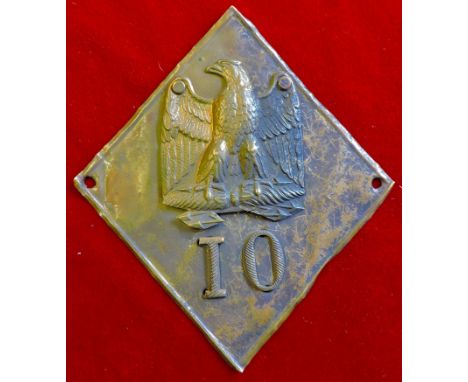 Napoleonic French Shako Helmet Plate for the 10th Regiment. A bit battered but scarce.