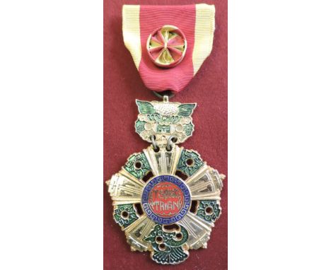 National Order of Vietnam 3th class (Bao-Quôc Huâ-Chu'o'ng), knight, gilt finish with proposed sash rosette as given to high 