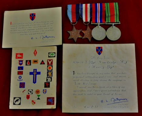 WWII Group of four medals including: The 1939 - 45 Star, France and Germany Star, Defence Medal and War Medal, with 21st Army