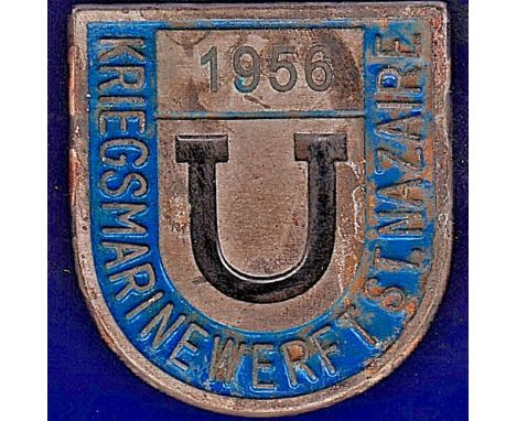 WWII German U-Boat Base Workers badge 'Kriegsmarinewerft St. Nazaire with the base number 1956. Blue enamel finish.
