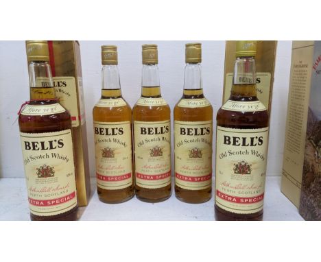 Five bottles of Bells Old Scotch Whisky, two in boxes, 2 x 75cl, 3 x 70cl,  Location: CrateIf there is no condition report sh