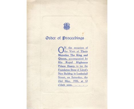 Order of Proceedings. On the occasion of the visit of their Majesties The King and Queen, accompanied by His Royal Highness P