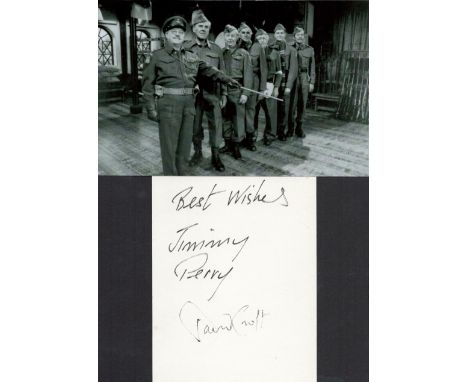 Writers of Dad's Army Jimmy Perry and David Croft Signed Signature page with a Black and White Photo Attached to 8x6 inch app