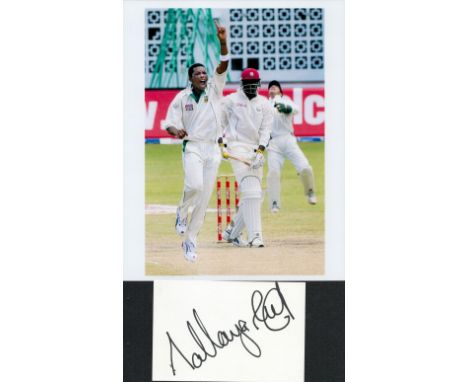 Makhaya Ntini signed 6x4 white card and 10x8 colour photo pictured while playing for South Africa Test match cricket. Good co