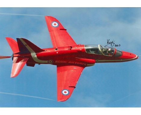 Red Arrow Pilot Kirsty Moore (Red 3) Signed 12x8 inch colour Photo of a Red Arrow in flight. Signed in black ink. Image is sl