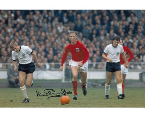 Football Autographed Jack Charlton 12 X 8 Photo - Col, Depicting The England Centre-Half In A Race For The Ball With West Ger