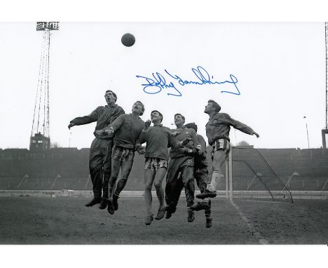 Football Autographed Bobby Tambling 12 X 8 Photo - B, W, Depicting Chelsea Players Including Tambling Competing For A High Ba