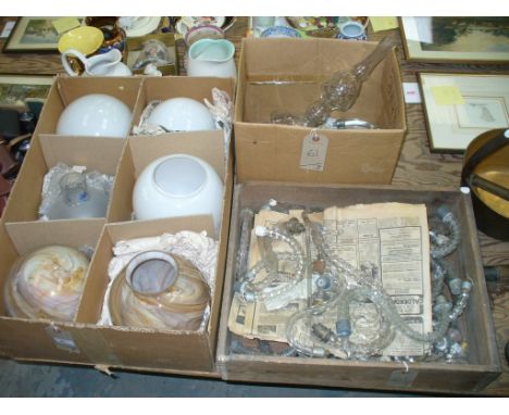 2 Spherical marbled glass light shades, 4 assorted oil lamp shades , " S " shaped glass chandelier arms and other assorted li