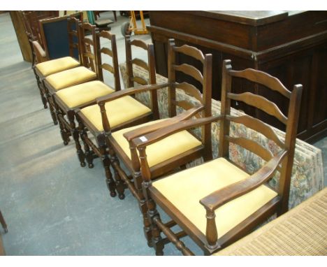 A Set of six 20th Century oak ladder back dining chairs and a 3 fold screen.