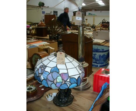 A Substantial 19th Century silver plated column table lamp and a modern table lamp with a Tiffany light shade. (2)