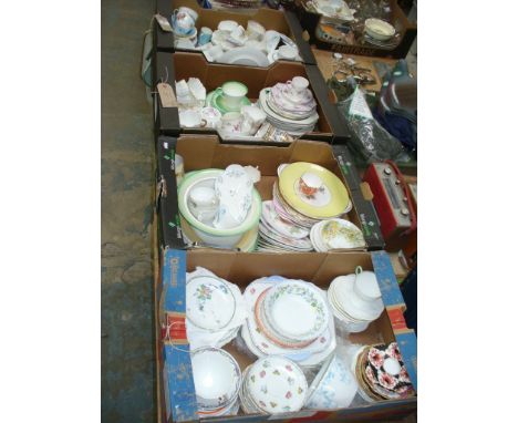 4 Boxes of assorted Shelley tea wares including floral pattern and art deco cups and saucers , large qty.