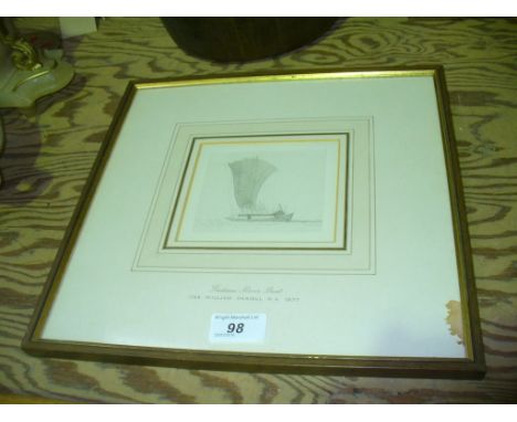Attributed to William Daniell RA " Indian River Boat ", pencil sketch unsigned.