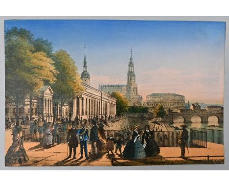   Ansicht von Dresden, um 1840: Café Reale auf der Brühl'schen Terrasse, Lithographie,  koloriert, verso Montierungsreste. En