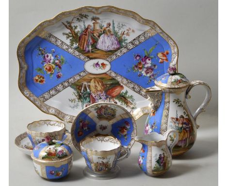   Dejeuner, Meissen, Bemalung Helena Wolfsohn, ca. 1860  8-teilig, bestehend aus Tablett mit zwei Kaffeetassen mit Untertasse