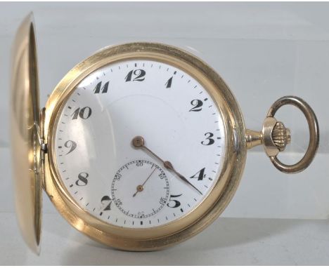   Goldene Herrentaschenuhr, ca. 1900/ 1920  Savonette, Gehäuse Gold 585, schweizer Goldstempel. Innendeckel Metall. Gehäuse-N