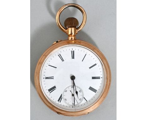   Goldene Taschenuhr, um 1900  Gehäuse Rotgold 14 K, Rückdeckel mit graviertem Monogramm "AL". Emailzifferblatt mit kl. verti