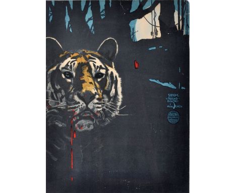   Suchodolski, Siegmund von. 1875 Weimar - 1935 München.  "Tierpark Hellabrunn München" (Tiger). Plakat zum Wiederaufbau des 