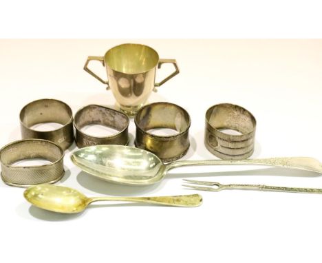 Selection of hallmarked silver items including four napkin rings, combined 228g. P&amp;P Group 1 (£14+VAT for the first lot a