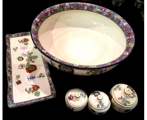 Crown Ducal large ceramic wash bowl, tray and three dressing pots. Not available for in-house P&amp;P 