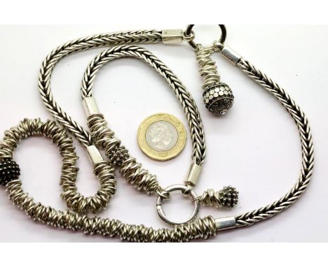 Heavy designer 925 silver necklace and matching bracelet, 152g, necklace L: 53 cm. P&amp;P Group 1 (£14+VAT for the first lot