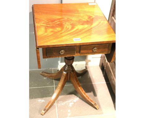 Mahogany sofa table with two drawers on a pedestal base. Not available for in-house P&amp;P 