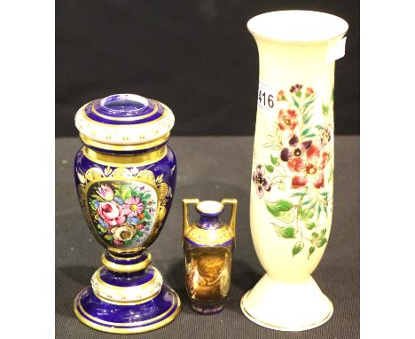 Tall Zsolasy Pecs floral vase, small Vienna twin handled vase and another. P&amp;P Group 3 (£25+VAT for the first lot and £5+