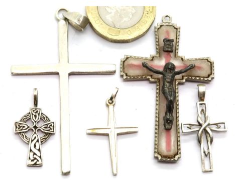 Five assorted 925 silver crosses. P&amp;P Group 1 (£14+VAT for the first lot and £1+VAT for subsequent lots) 