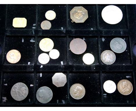 Coin case with two layers of coins including Armed Forces tokens. P&amp;P Group 2 (£18+VAT for the first lot and £3+VAT for s