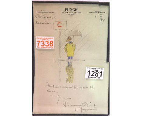 1947 signed cartoon on Punch letter headed paper by "Fougasse" (Cyril Kenneth Bird 1887-1965) the only cartoonist to become e