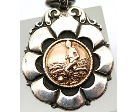 Vintage 1935 sterling silver and gold football fob/medal by Thomas Fattorini, uninscribed. P&amp;P Group 1 (£14+VAT for the f