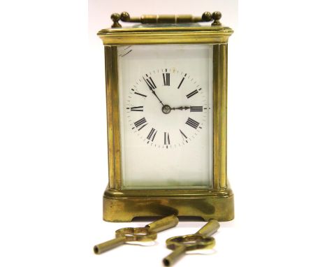 French brass carriage clock by Aiguilles with two keys. P&amp;P Group 3 (£25+VAT for the first lot and £5+VAT for subsequent 